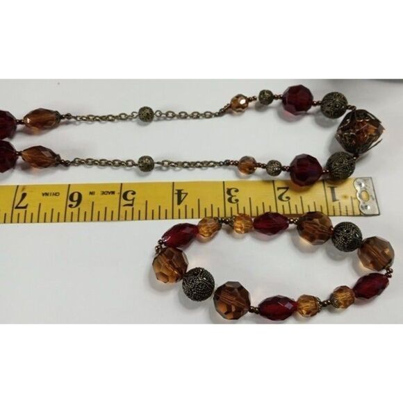 Vintage Avon Necklace and Bracelet Set Reds Oranges And Brass Clad Lucite - Picture 7 of 8
